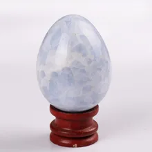Azul Calcita Huevos de 3.0 pulgadas con soporte de madera Campana de Gran tamaño de Piedra Natural Tallada Chakra Healing Reiki