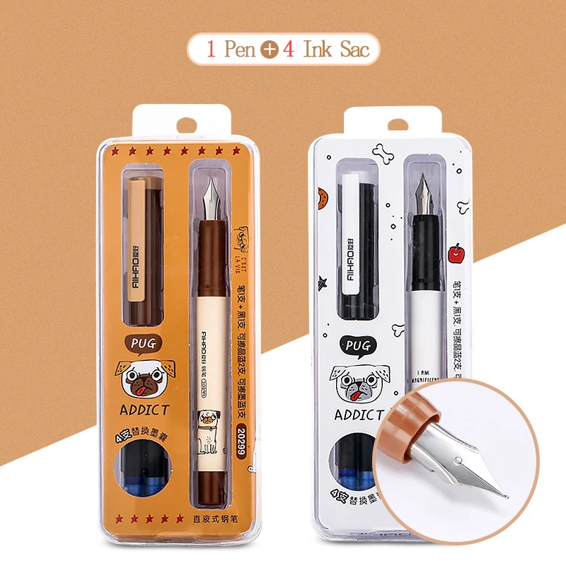 Cool Fountain Pen With 4 Ink Sac Set Cartoon Plastic Ink Pen Writing