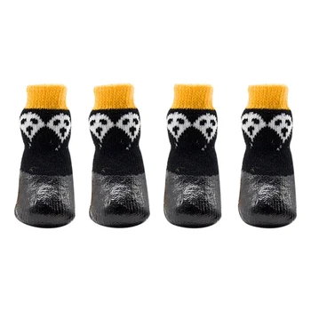 

4Pcs Pet Dog Halloween Shoes Boots Anti-slip Black Socks Small Medium Large Dog Pet Waterproof Sock Dirty-proof Feet Cover Shoes
