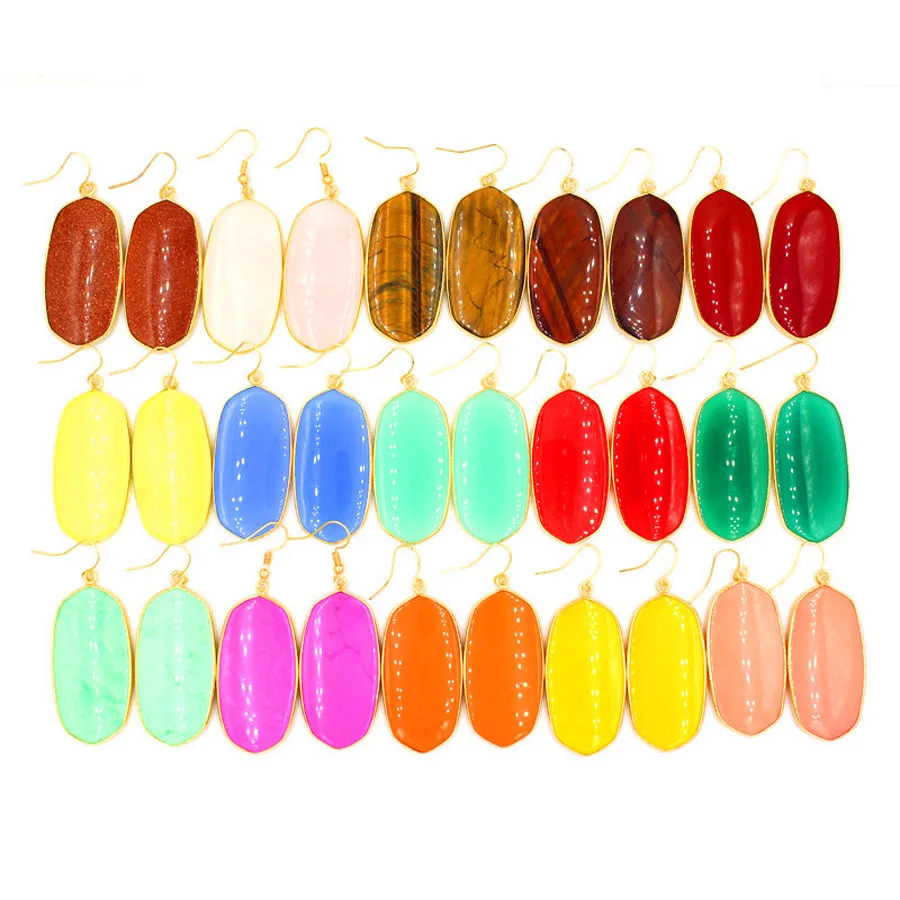 

2016 New Charms Geometric Natural Gem Stone Drop Earrings Accessories Gold Plated Fashion Jewelry Women Gifts 10 Pairs