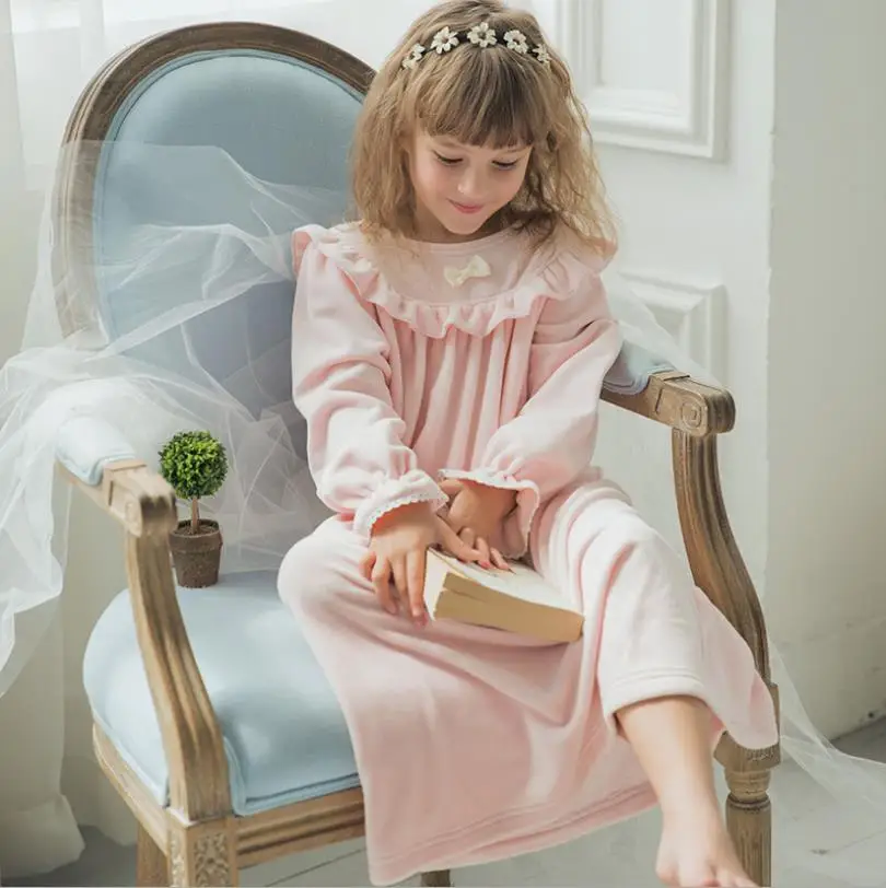 Одежда для сна для маленьких девочек; сезон весна-осень; Новинка; Ночная рубашка в стиле дворца с оборками; милая детская фланелевая домашняя одежда; ws164 - Цвет: pink