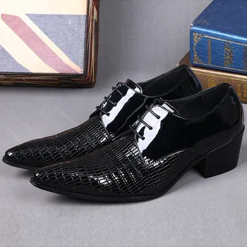 

Plus Size Italian Designer Pointed Toe Derby Man Footwear Luxury Patent Leather High Heel Wedding Party Men's Runway Shoes SL370