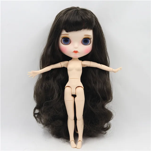 Фабрика blyth кукла 1/6 bjd белая кожа сустава тела темно-коричневые черные волосы, новое матовое лицо резные губы с бровью индивидуальные лица - Цвет: doll