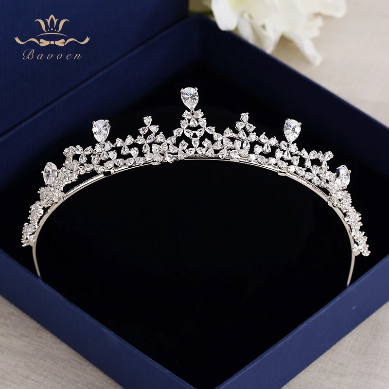 

Bavoen High quality Brides Lovely Silver Zircon Tiara Wedding Crystal Hairbands Evening Hair Accessories