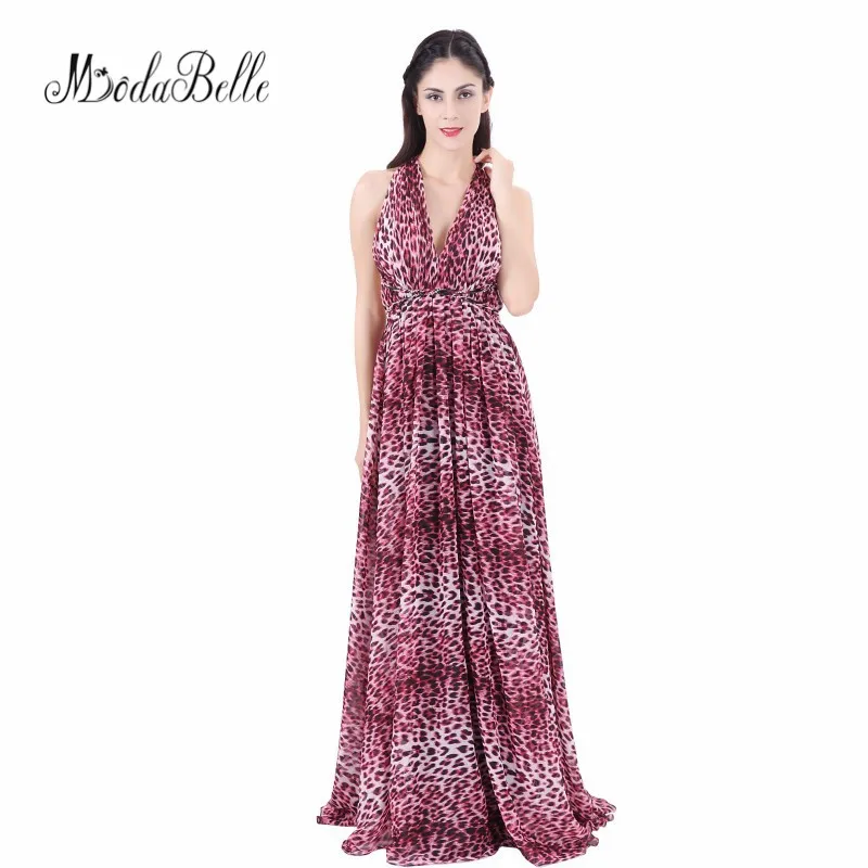 Modabelle Fushia Leopard Evening Dress Halter Backless Sexy Diamond Belt Vestido Longo Beach Porm New Arrival 2018 | Свадьбы и