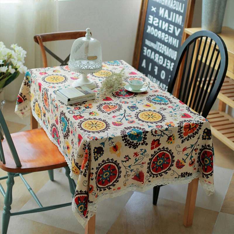 Stain Resistant Sunflower Pattern Dinning Coffee Cotton Linen Sunflower Pattern Dinning