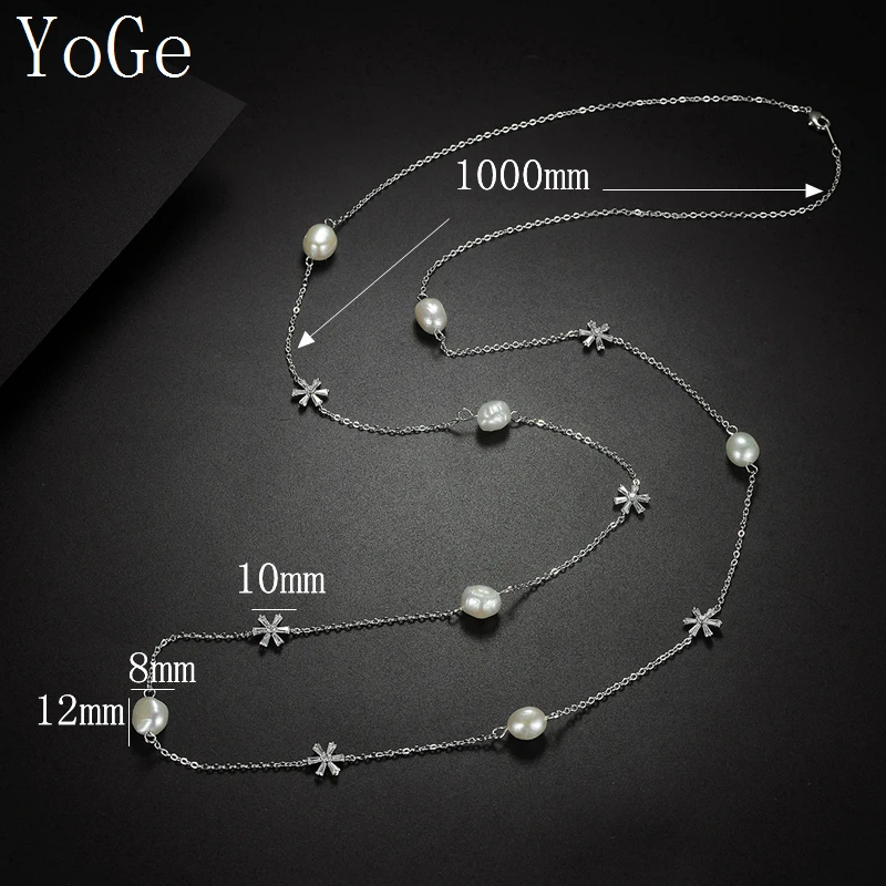 YoGe свадебные и вечерние ювелирные изделия для женщин, N1169 Роскошные AAA CZ снежинка и натура жемчуг длинный свитер цепи ожерелье