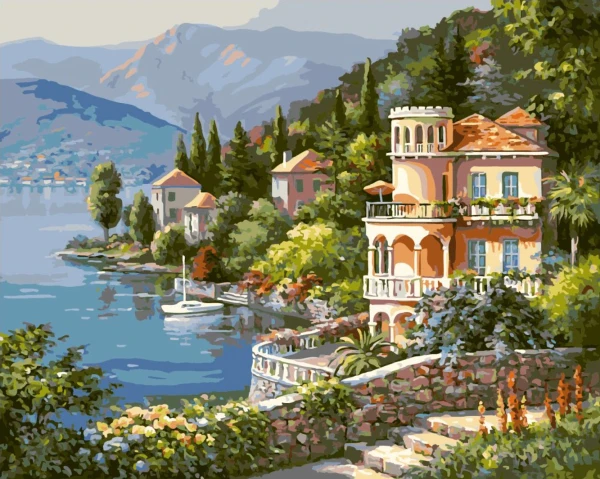 

New Home Decor Frameless Pictures Painting By Numbers Digital Oil Painting On Canvas Landscape lakeside town Q1427