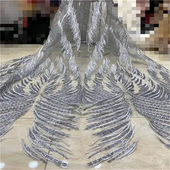 

2019 Embroidery Sequins French Swiss net lace high quality Nigerian African tulle mesh lace fabric for dress 5yds/lot gray