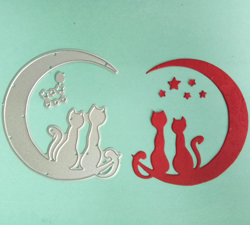 Пара кошек на Луне 67*63 мм металлическая прорезной трафарет для окраски бумага для скрапбукинга альбом для художественных занятий карта тиснение нож-пуансон художественные высечки