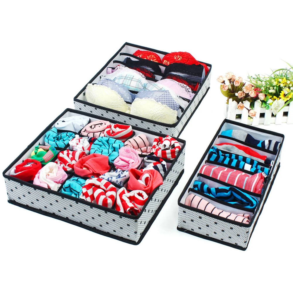

3PCs Foldable Underwear Organizer Bra Tie Scarf Clothes Storage Box Container Wardrobe Closet Organizer Drawer Dividers Case