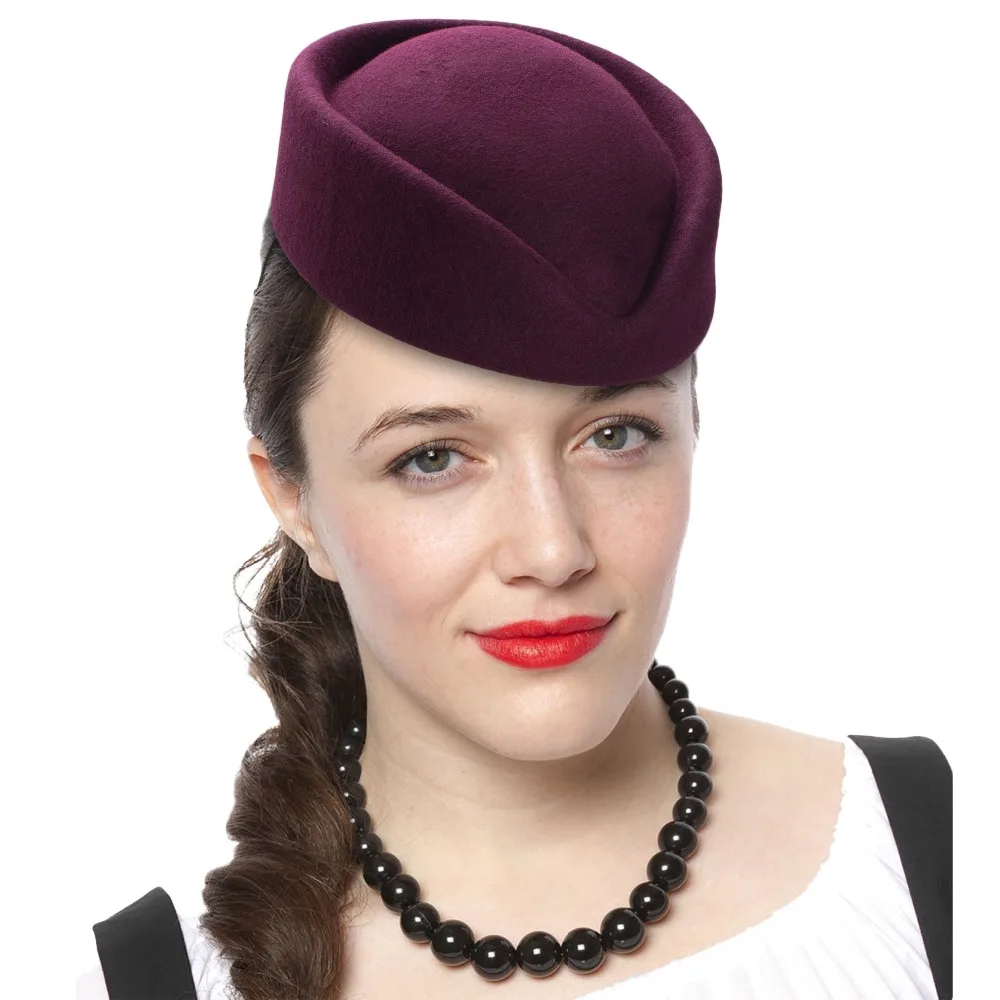 Women Wool Pillbox Fascinator Hat Feamale Stewardess Hats Etiquette Cap