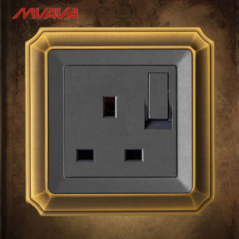 

MVAVA 13A Switched Socket Electrical Wall Receptacle 3 Pin Outlets With Switch AC UK Standard Plug Luxury Bronzed Free Shipping