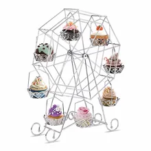 Серебряный стенд для кексов, стенд для кексов с колесом обозрения, десертный сервер для карнавала, дня рождения, свадьбы и вечерние, 8 кексов