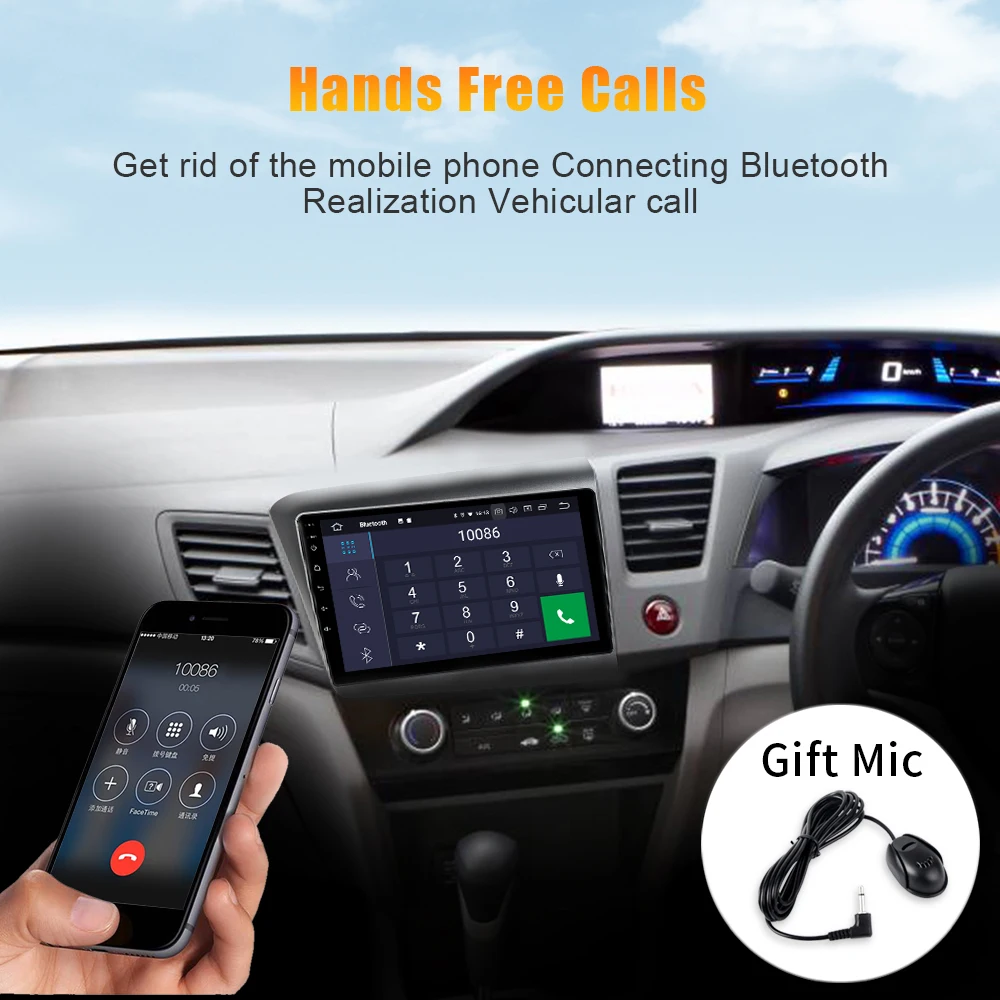 Excellent 1 din Android 9.0 car audio for Honda Civic 2012 2013 GPS car multimedia MP3 Bluetooth 9" IPS Multi Touch Screen 4