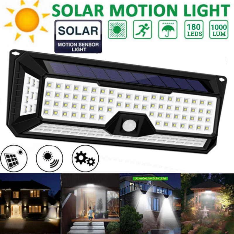 

180LED 4 Sides Solar Light COB 3Modes Motion Sensor Outdoor Solar Wall Lamp Waterproof Energy Saving Garden Yard Security Lights