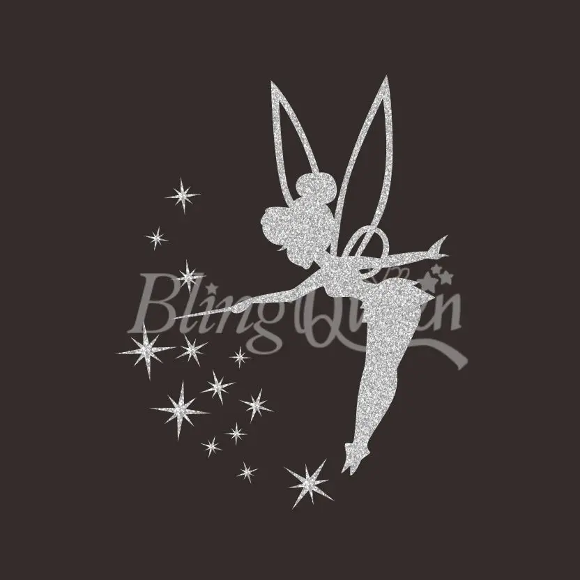 

BlingQueen 12PCS/LOT Iron-on Glitter HTV Heat Transfers Vinyl Tinkerbell Design, Size and Colors can be customized