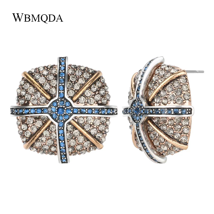 

2018 New Arrivals Luxury Vintage Rhinestone Cross Geometric Stud Earrings For Women Fashion Korean Gold Color Earings Jewelry