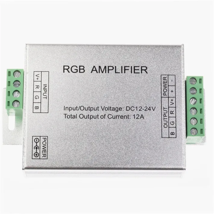 

12A Amplifier for RGB LED Strip DC 12V-24V Aluminum Case RGB Signal Amplifier for SMD 3528/5050 LED Strip Free Shippingping
