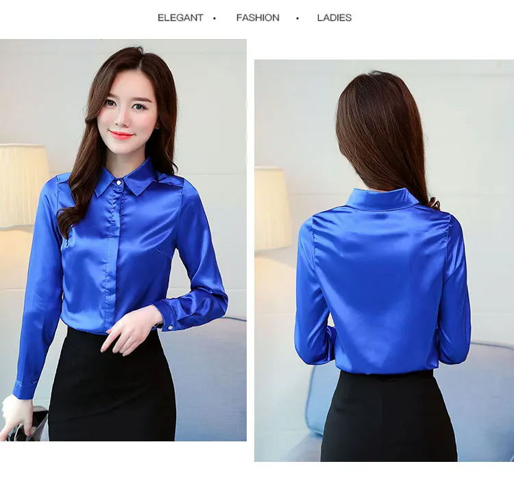 Camisa feminina de cetim e seda, blusa