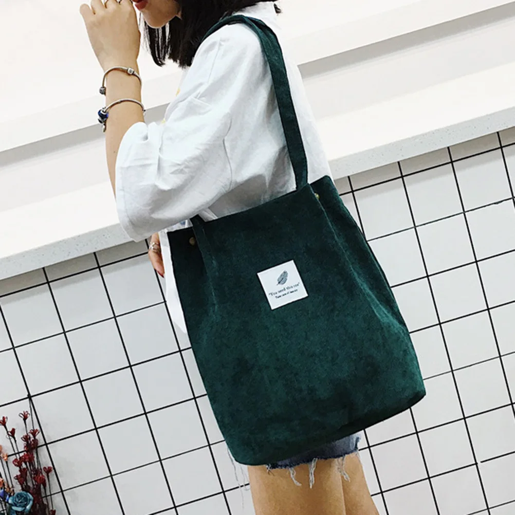 

Casual Corduroy Handbag Female Solid Color Foldable Cotton Shoulder Bag Girl Shopping Beach Totes