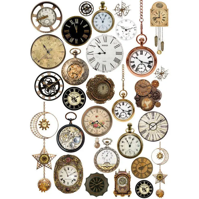 

2 PCS Retro Pocket Watch Clock DIY Uncut Autocollant Stationery Scrapbooking Planner Sticker Cute Travel Bullet Journal Supplies