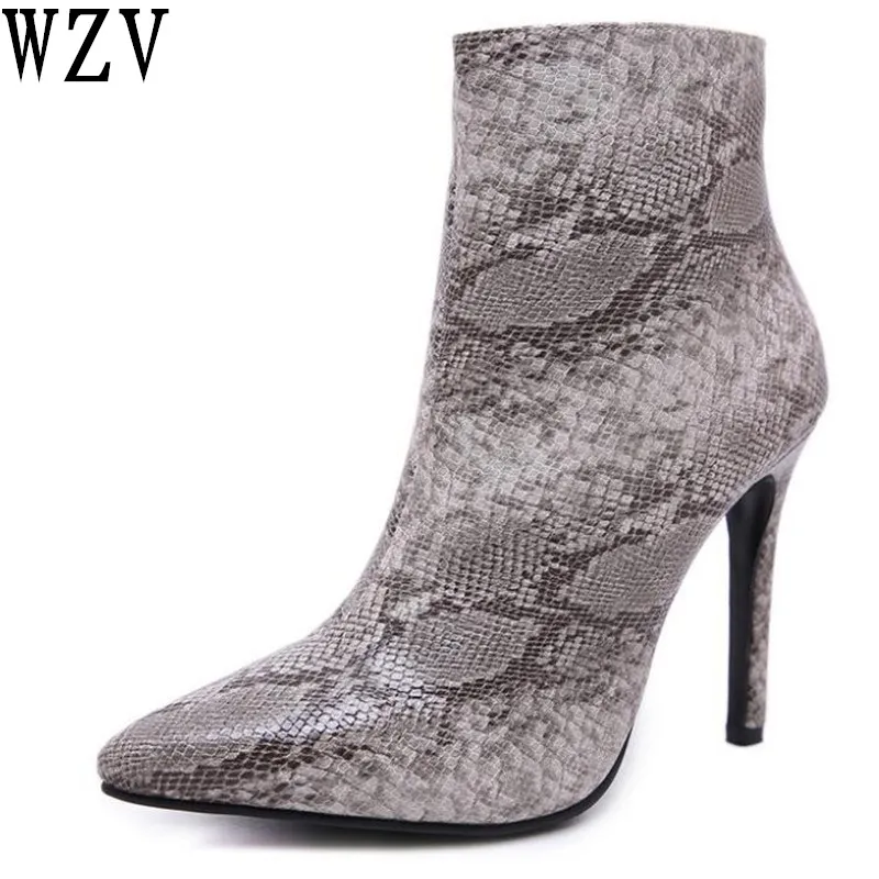 

Women Boots Winter Shoes High Heels boots Snakeskin pattern Ankle Boots Pointed Toe Casual Shoes Woman Plus Size Ladies Pumps