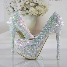 Fashion handmade crystal wedding shoes colorful rhinestone high-heeled shoes sparkling diamond bride shoe big size free shipping