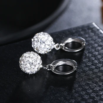 

100% 925 sterling silver classic Shambhala ball shiny crystal ladies`stud earrings cheap jewelry wholesale women female gift