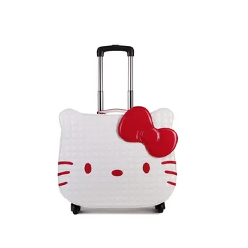 

18 inch hello kitty luggage suitcase kids women travel cartoon leather luggage rolling spinner wheels gift DHL/EMS free shipping