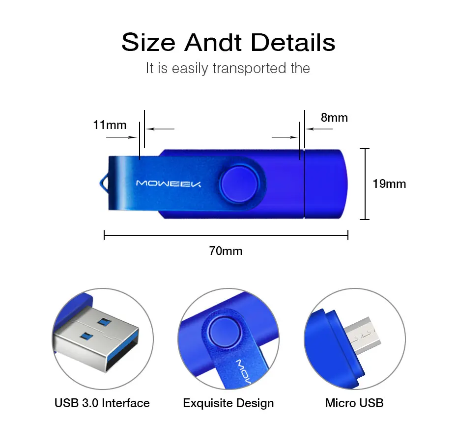 Moweek USB 3,0 OTG USB флэш-накопитель для Android смартфон 8 Гб оперативной памяти, 16 Гб встроенной памяти, 32 ГБ, 64 ГБ, 128 ГБ флэш-накопитель высокой скорости cle USB флеш-накопитель