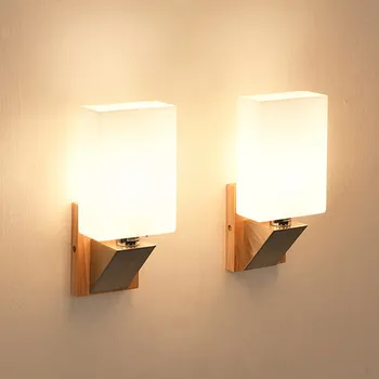 

Nordic real wood LED living room wall study bedroom bedside wall lamp