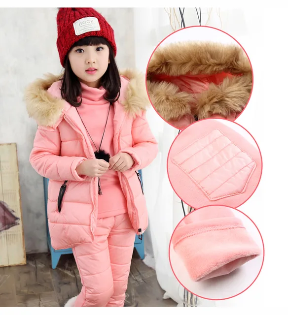 Winter Girls Clothing Sets Hooded Warm Vest Jacket+Warm top Cotton ...