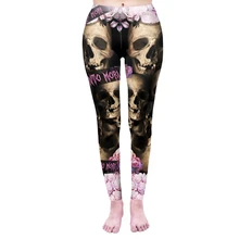 Модные женские леггинсы с принтом черепа и роз, леггинсы в стиле панк, обтягивающие леггинсы для фитнеса