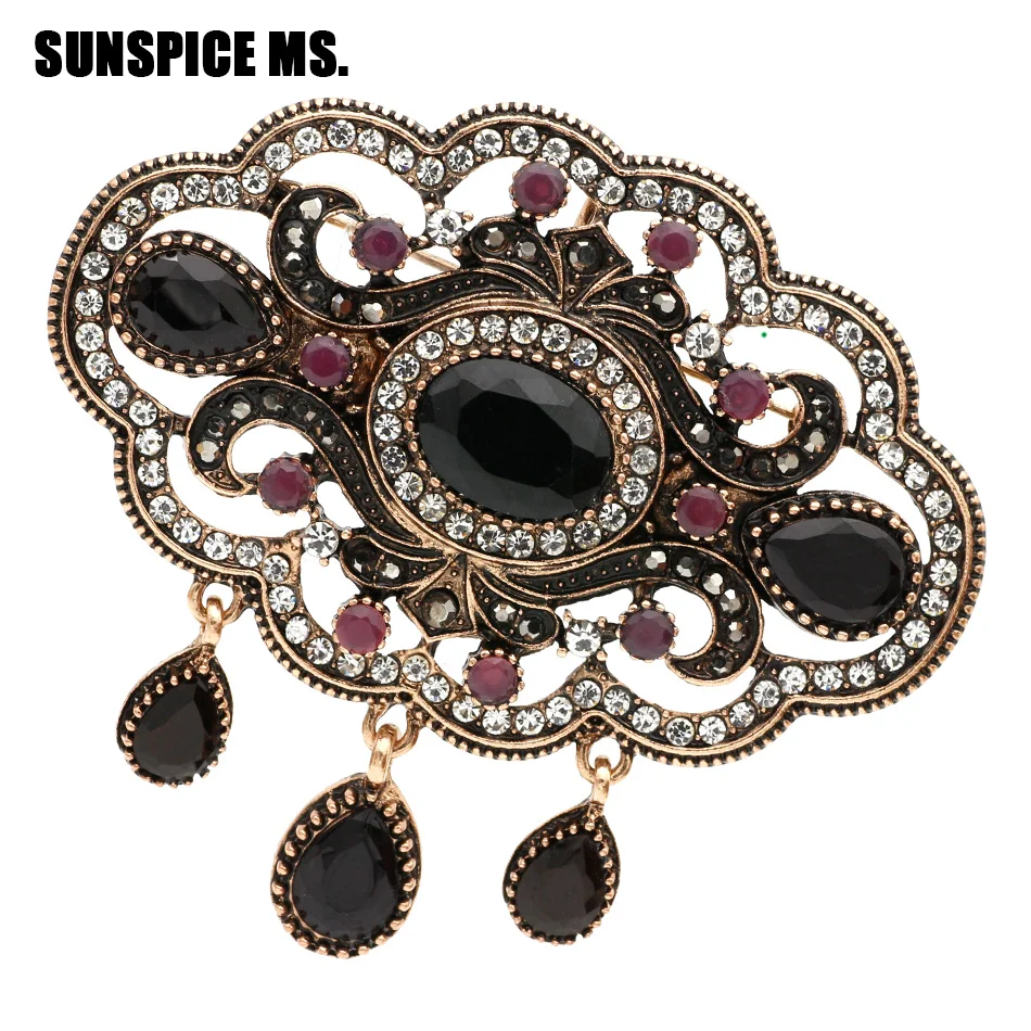 Wholesale Turkish Round Hollow Flower Antique Brooch Pins Women Ethnic