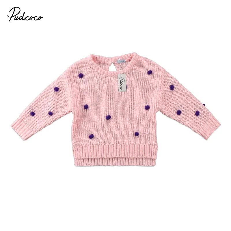 Pudcoco/зимние вязаные свитера для маленьких девочек осенние вязаные свитера в горошек с длинными рукавами, вязаные топы для малышей menina, для детей от 0 до 24 месяцев - Цвет: Розовый