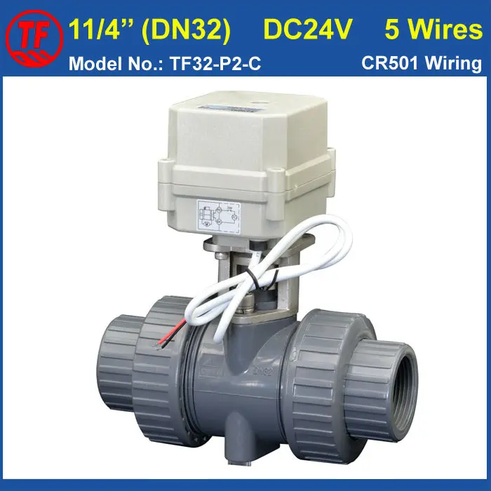 

PVC 11/4'' Electric Motorized Valve DC24V 5 Wires With Signal Feedback 2 Way DN32 Plastic Actuated Valve 10NM On/Off 15 Sec CE