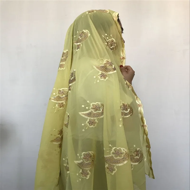 

2018 Beautiful New Best Selling African women scarfs muslim embroidery women big scarf for shawls soft material scarf!YELLOW