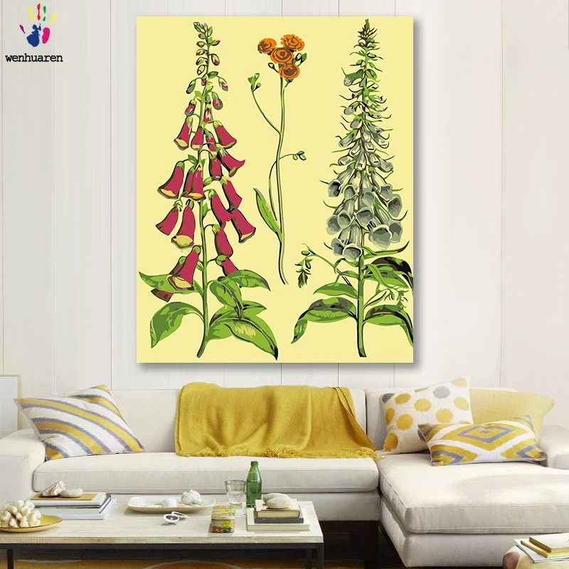 DIY картинки для раскраски по номерам с цветами колокольчик ботанический цветок картина Рисование Живопись по номерам в рамке дома