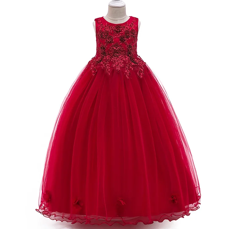 

Beaded flower dress long princess part dress children clothing girls first communion clothes girl dress baby costume LP-212