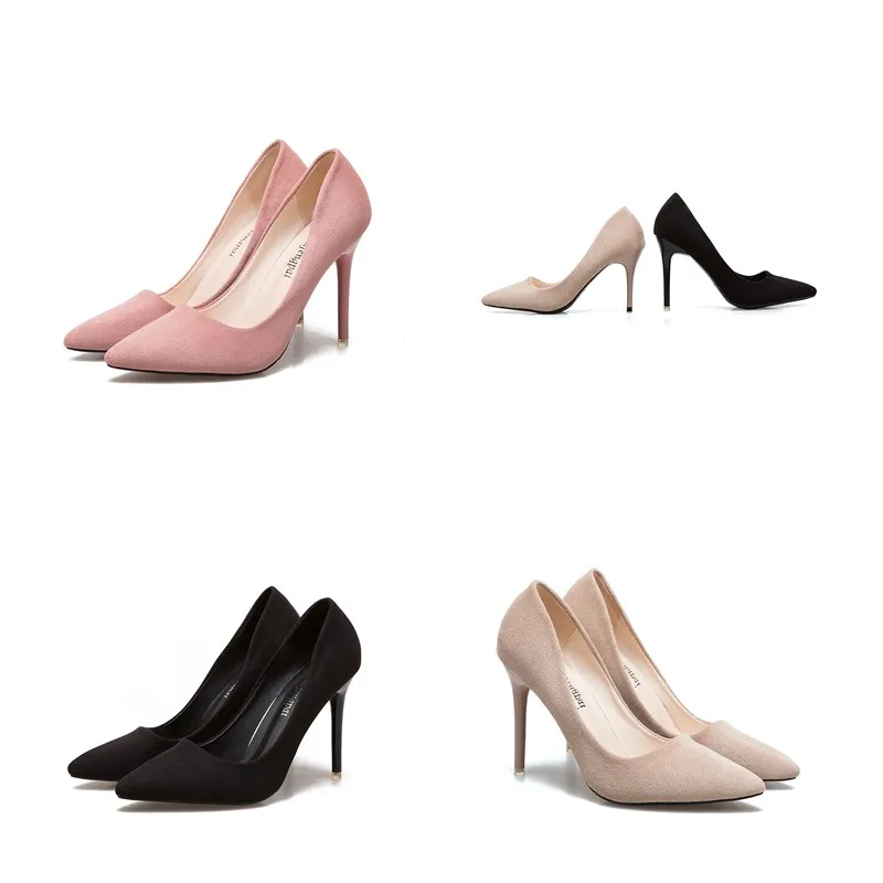 

Pink high heels new thin with pointed women's shoes shallow mouth wild professional ol suede comfortable women's shoes.