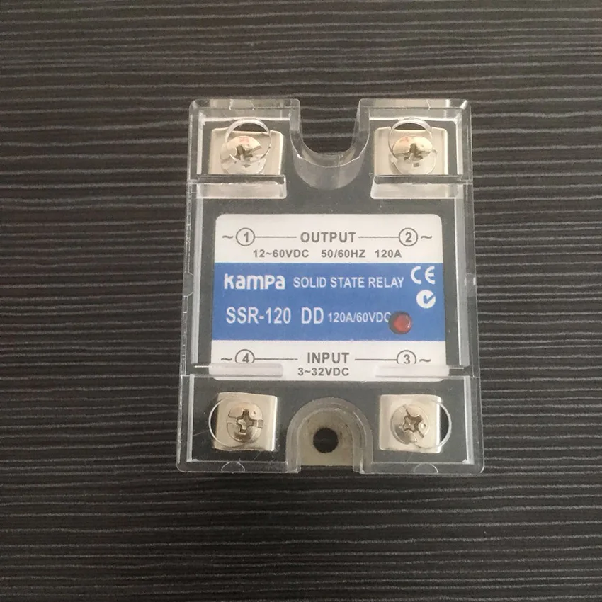 

Miniature SSR 100Amp Single Phase SSR Industrial Relay DC Input 3-32VDC control Output 12-60VDC Black SSR Relay(SSR-120DD)