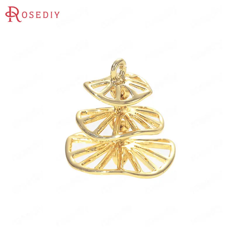 

(35820)6PCS 16x15MM 24K Gold Color Brass Three Layers Round Charms Pendants High Quality Diy Jewelry Findings Accessories
