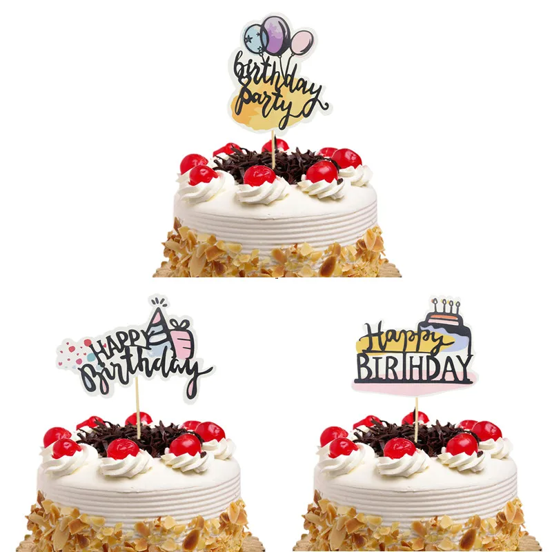 20pc/lot Cake Topper Flags Happy Birthday Balloons Gillter Cake Toppers Heart  Kids Wedding Baby Shower Party Baking DIY Decor