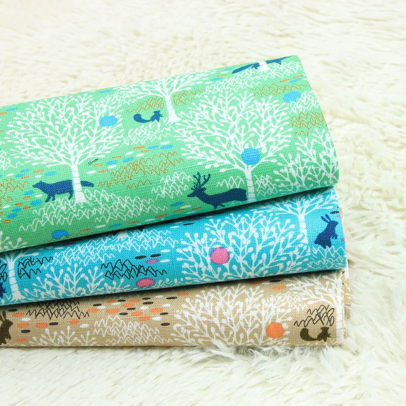 

half yard thicken pure cotton fabric with Northern Europe tree animal print, handmade DIY garment bag dress cloth B181