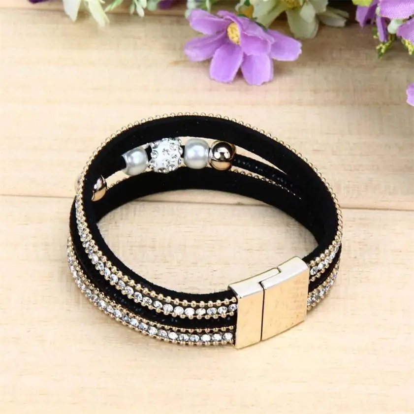 Стиль! многослойный браслет с кристаллами из бисера кожаный магнитный браслет мода для женщин подарок для друзей H0510