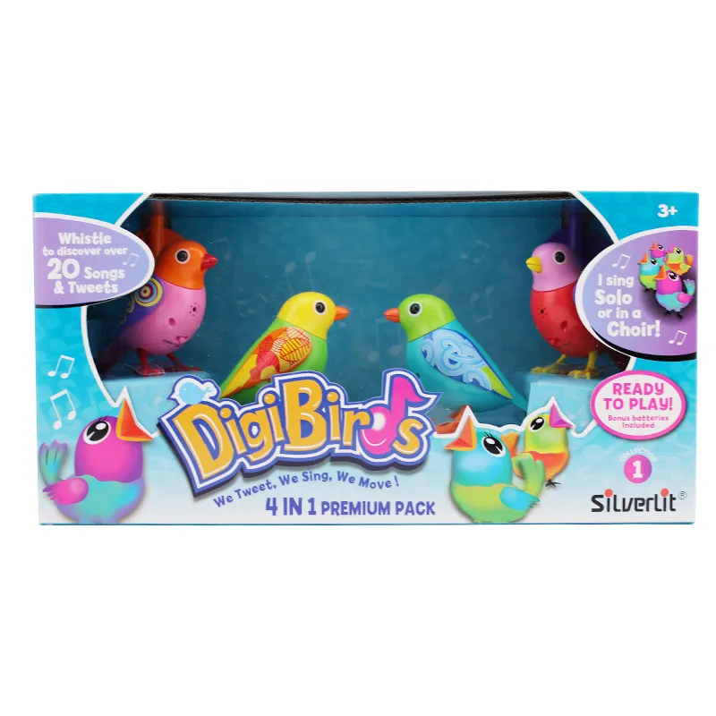 Silverlit Digi Birds электронная музыка поет Solo или Хор интерактивные детские подарочные игрушки 4 шт. набор, цвет случайный