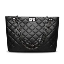 2017 New Women Handbag Genuine Leather Shoulder Bag Cowhide Ladies Lozenge Pattern Hasp Shopping Bag Large Capacity Tote Bolsos