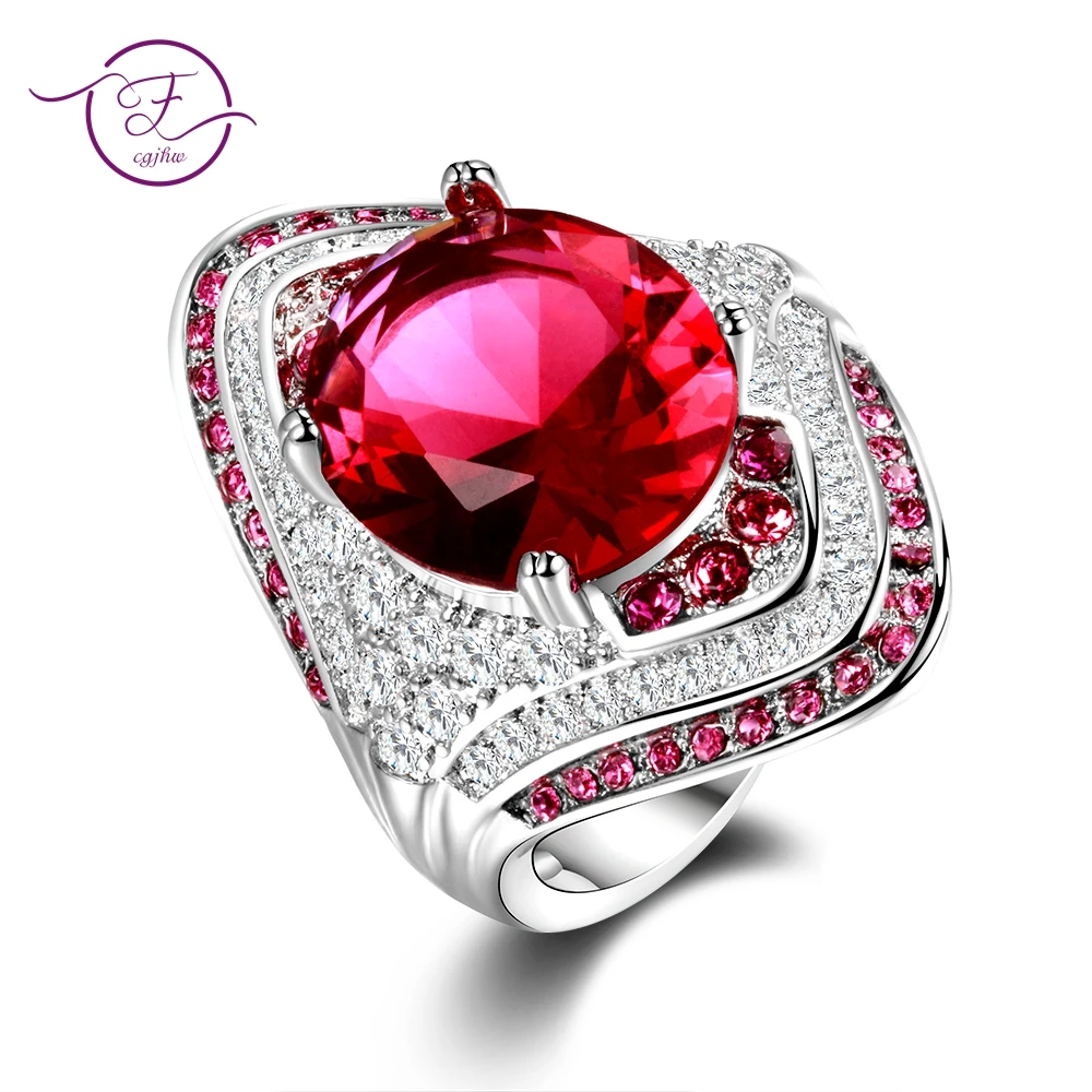 

Fashion New 925 Sterling Silver Ring With Ruby Stones For Women Vintage Crystal Zircon Fashion Luxury Party Engagement Jewelry