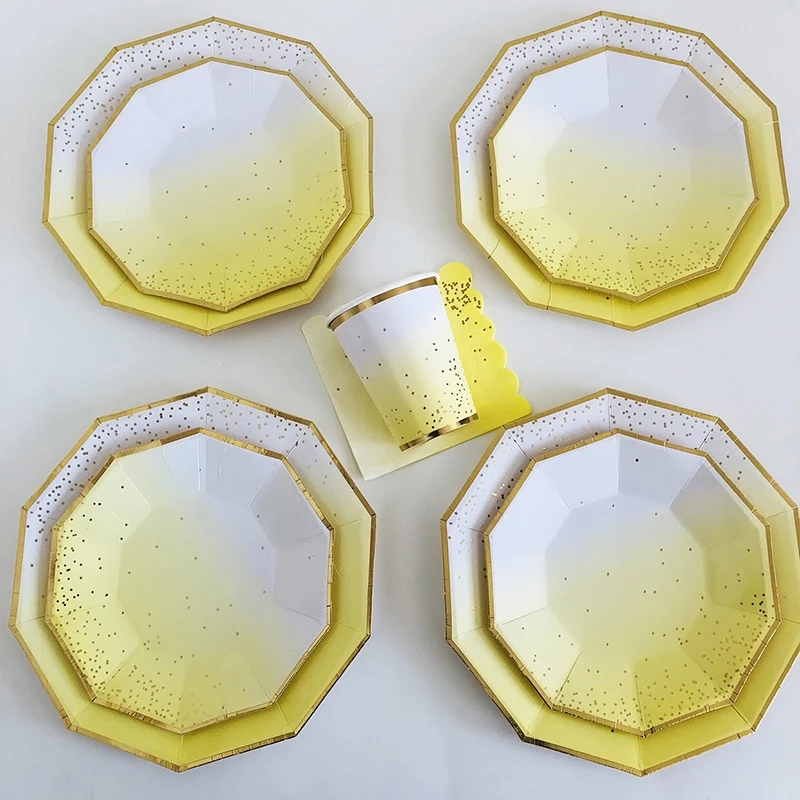 

40pcs Gold Dot Disposable Tableware Sets Paper Plates Cups Napkins Drinking Straws Wedding Birthday Party Decor Baby Shower